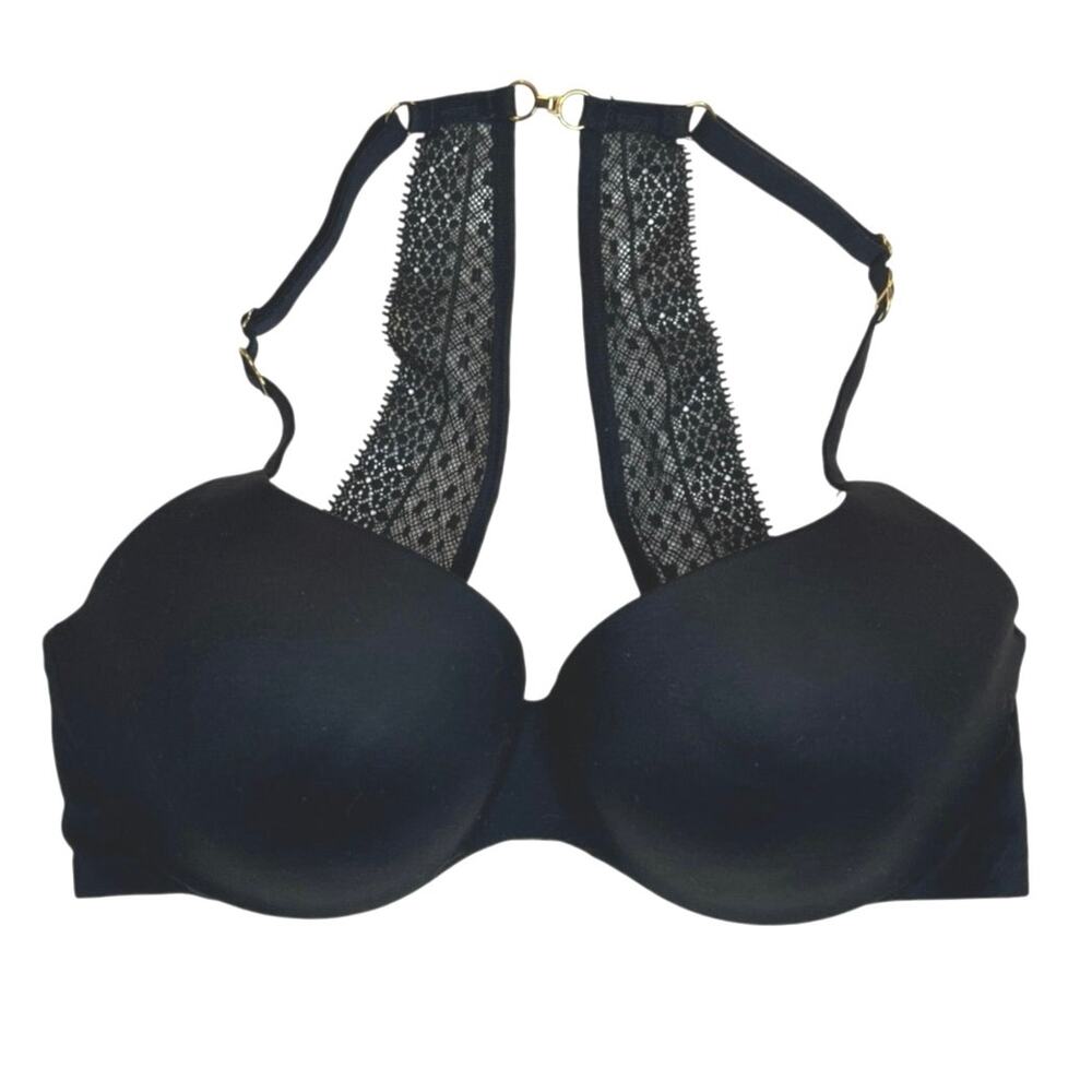 Victoria’s Secret Incredible Lined Demi Bra Black 34C Lace T Back